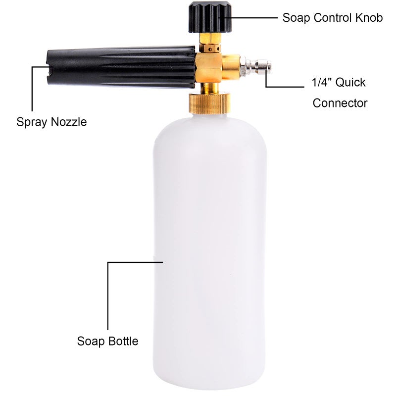 Fasmov Foam Cannon, Car Wash Pressure Washer Jet Wash 1/4" Quick Connector Adjustable Snow Foam Lance Foam Blaster, 1 Liter - Image 3